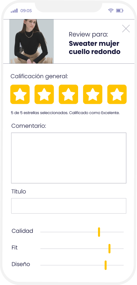 smartphone mostrando un formulario de reviews
